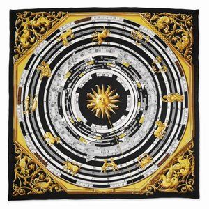 Kennedy Black Zodiac Handmade Silk 35in Fashion Scarf